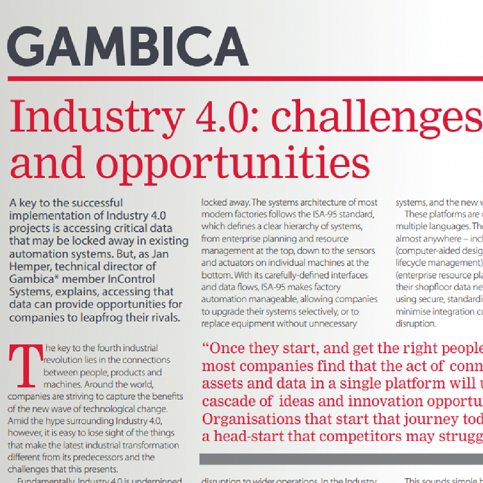 Gambica Featured Article: Industry 4.0 - Challenges and Opportunities